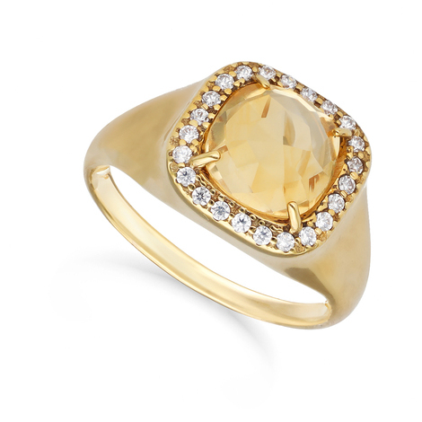 Anello chevalier donna in oro giallo 9kt citrino