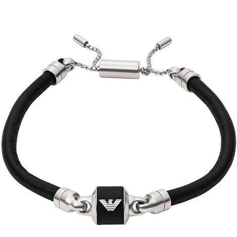 Bracciale da uomo in pelle e acciaio Armani 