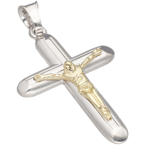 Ciondolo croce con Cristo bicolore in argento 925