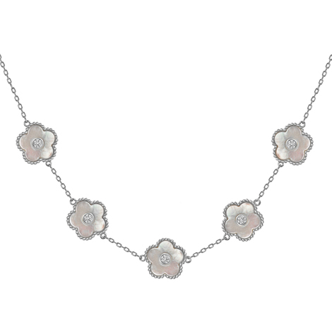 Collana in argento a catena con fiori e pietre JL 