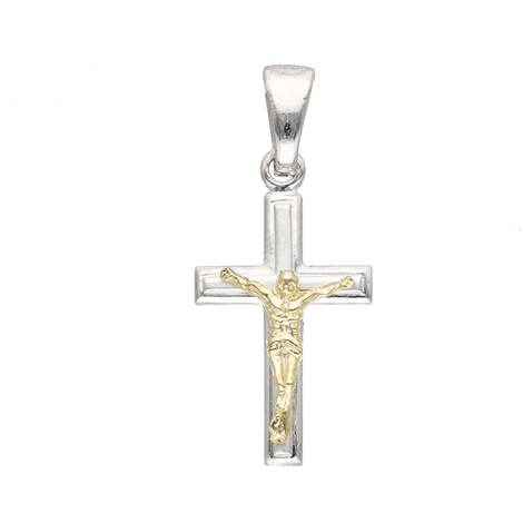 Ciondolo croce con Cristo bicolore in argento 925