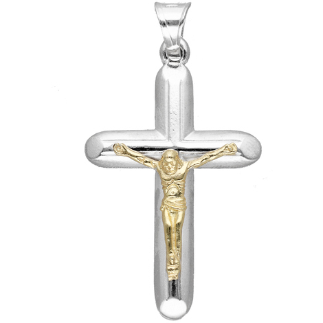 Ciondolo croce con Cristo bicolore in argento 925